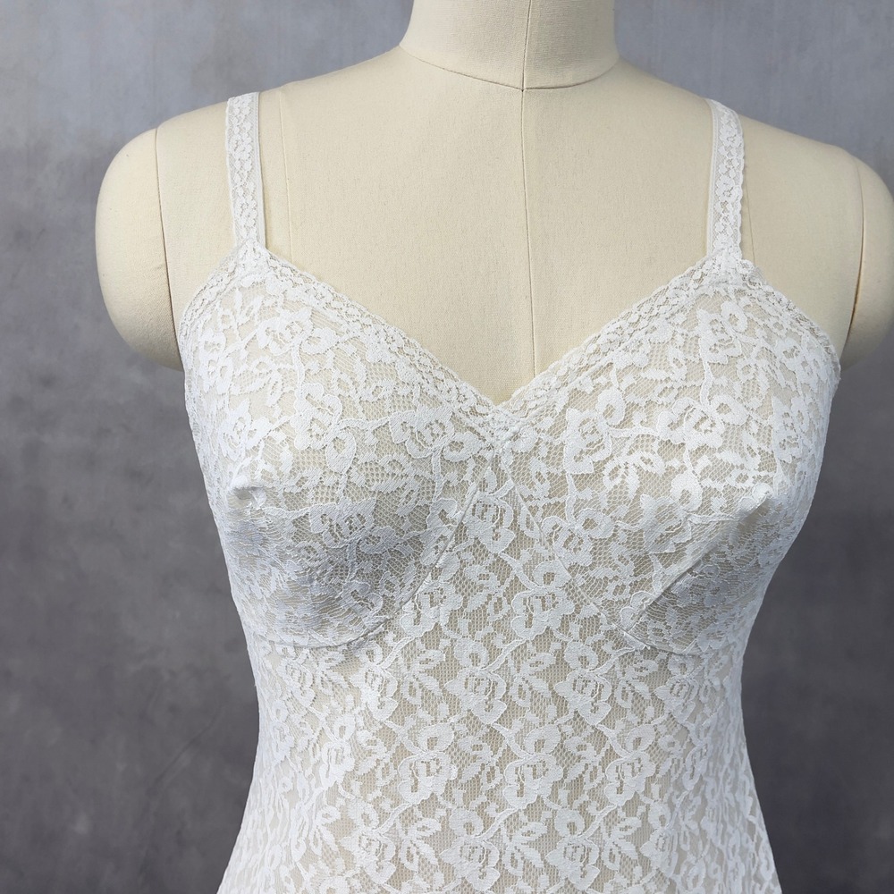 VTG St Michael Lace Full Slip Dress Size 14 Sheer Coquette Indie Romantic Bridal